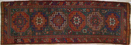Kazak runner, ca. 1915, with 6 medallions on a gre
