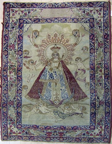 Kirman mat, ca. 1910, depicting the Virgin Mary an