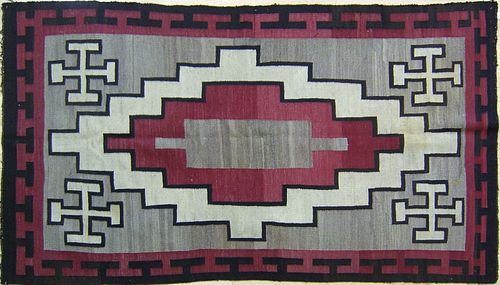 Navajo regional rug with stepped interior in red,l
