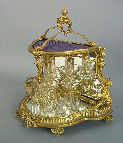 French gilt bronze cordial set, late 19th c., with