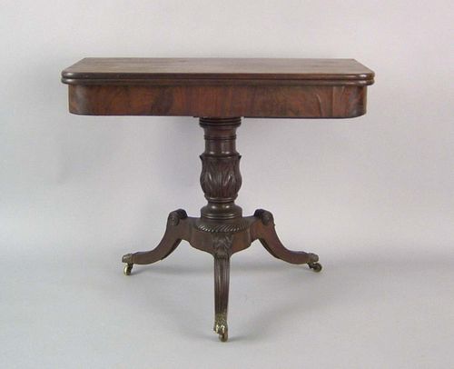 Late Federal mahogany card table, ca. 1820, with a