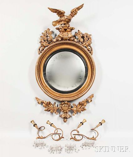 Classical Carved Gilt-gesso Girandole Mirror