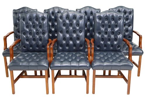 (7) ENGLISH GAINSBOROUGH STYLE LEATHER ARMCHAIRS
