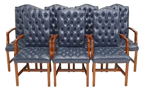 (7) ENGLISH GAINSBOROUGH STYLE LEATHER ARMCHAIRS