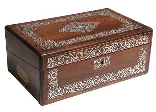 ENGLISH MOTHER-OF-PEARL INLAID ROSEWOOD LAP DESK