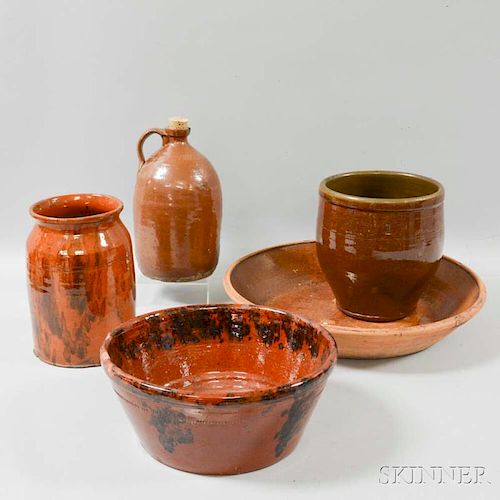 Five Redware Pottery Items