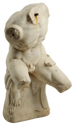 LARGE CARVED MARBLE SCULPTURE OF A MALE TORSO