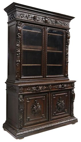 FRENCH CARVED OAK LIBRARY BOOKCASE, 19TH C.
