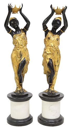 2) LARGE PAINTED BRONZE CLASSICAL MAIDENS, 67"H
