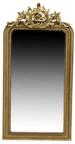 LARGE FRENCH LOUIS XV STYLE GILT PAINTED MIRROR