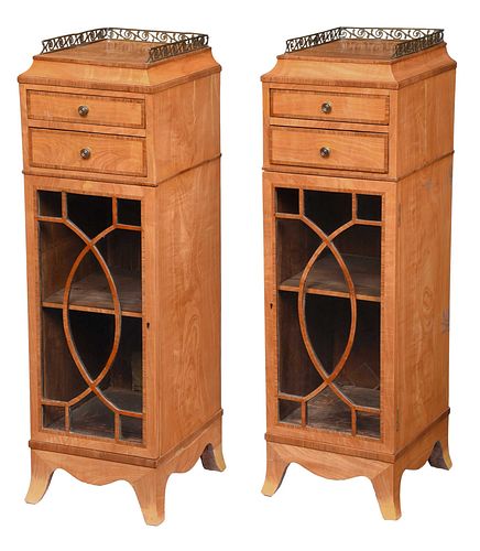 Pair of George III Satinwood Inlaid Pedestal Cabinets
