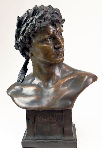Rudolf Thiele German (1856-1930) Austrian Patinated Terra Cotta Sculpture Bust "Romanus"