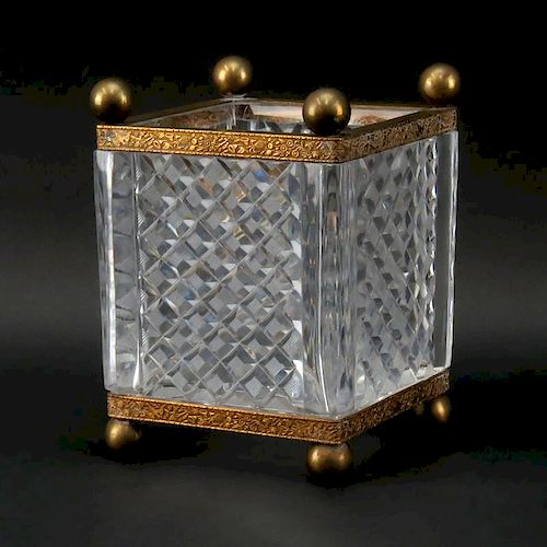 Vintage Bronze Mounted Baccarat Style Square Cache Pot