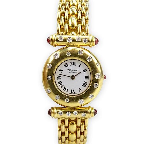 Lady's Chopard 18 Karat Yellow Gold Bracelet Watch with Quartz Movement and accented with Approx