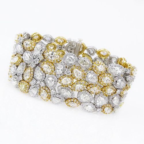 37.50 Carat Mixed Cut Colorless and Fancy Yellow Diamond and 18 Karat Yellow and White Gold Bracelet.