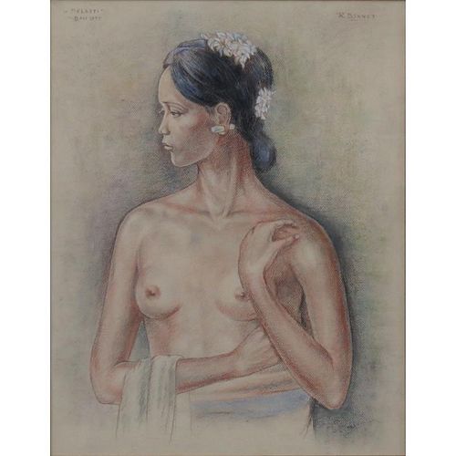 Attributed to: Rudolf Bonnet, Dutch (1895-1978) Pastel on Paper, "Melasti", Bali 1977