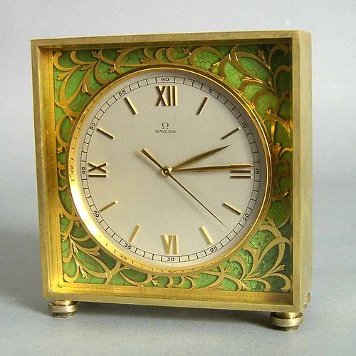 Swiss Omega square 8-day brass desk clock, #106006