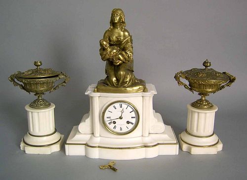Japy Freres marble and bronze 3-pc. clock garnitur