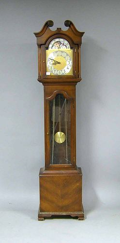 Colonial cherry tall case clock, 78 1/2" h.