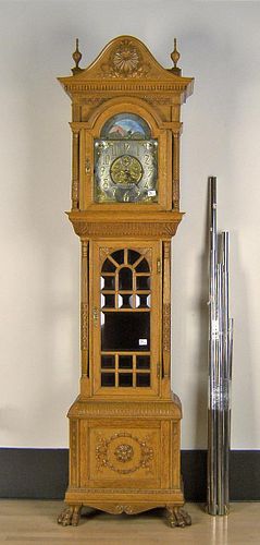 Tiffany & Co. oak tall case clock with 3-train, 9u