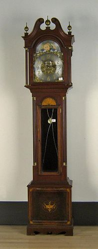 Victorian marquetry inlaid mahogany tall case cloc