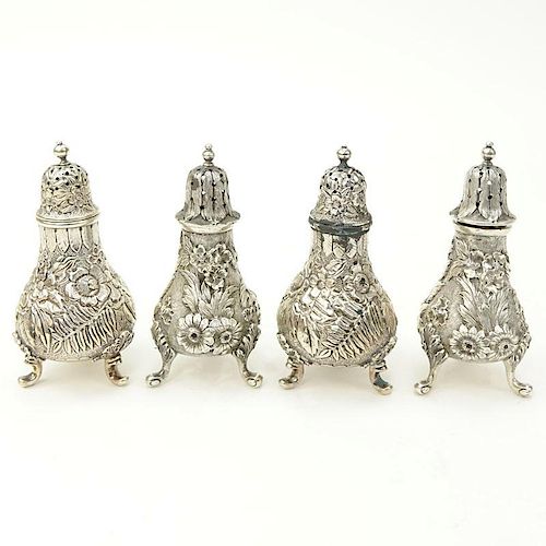 Two (2) Pairs of Sterling Silver Repousse Salt and Pepper Shakers
