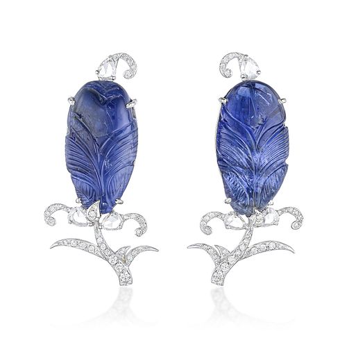 Burmese Unheated Sapphire and Diamond Earrings, GIA Certified