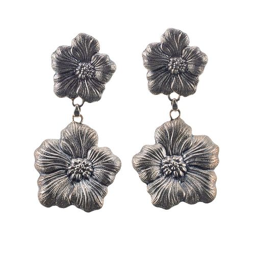 Buccellati Blossom Flower Sterling Silver Drop Earrings
