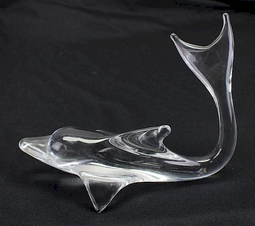 Signed Daum French Glass Dolphin Sculpture