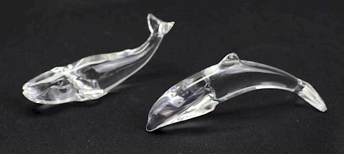(2) Signed Baccarat Crystal Dolphin & Whale