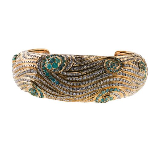 Gigi 18k Gold Diamond Sapphire Emerald Cuff Bracelet