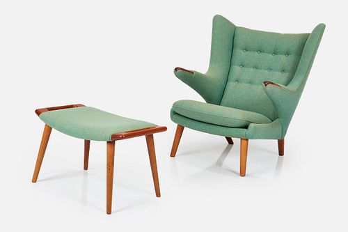 Hans Wegner, 'Papa Bear' Lounge Chair and Ottoman (2)