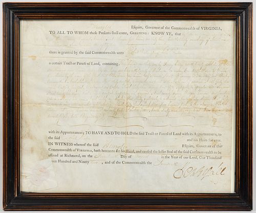 VIRGINIA GOVERNOR HENRY LEE (1756-1818) SIGNED 1772 WASHINGTON CO., VALLEY OF VIRGINIA LAND GRANT DOCUMENT