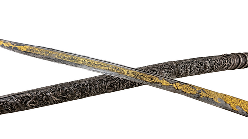 An Ottoman Sword from 18th-19th Century with Gold Engraving & Arabic Islamic Calligraphy along the Sword with a Handle made of Bone.Length: Approxim