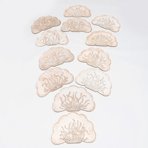 Set of Twelve Carved Marble Half Lotus Plaques