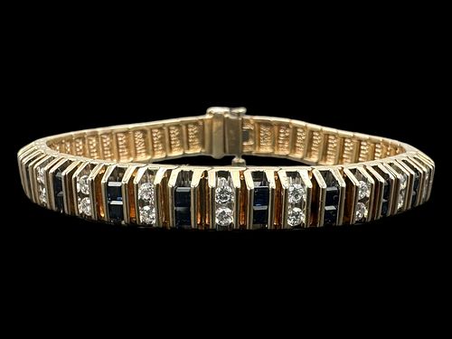 14K Yellow Gold Diamond & Sapphire Tennis Bracelet