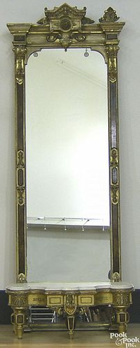 Victorian gilt and burlwood hall mirror and stand,