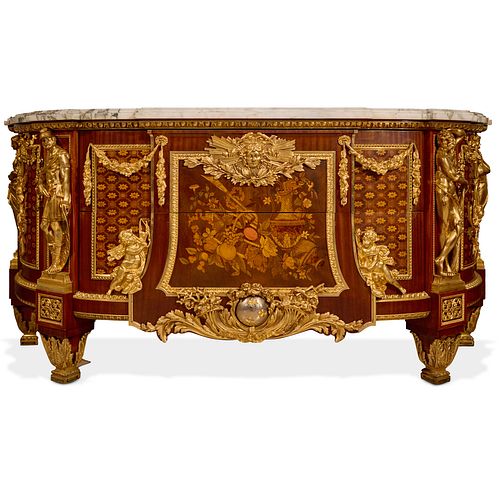 FRENCH GILT BRONZE MOUNTED LOUIS XVI STYLE COMMODE AFTER JEAN-HENRI RIESENER  'COMMODE POUR LA CHAMBRE a VERSAILLES', 19TH CENTURY