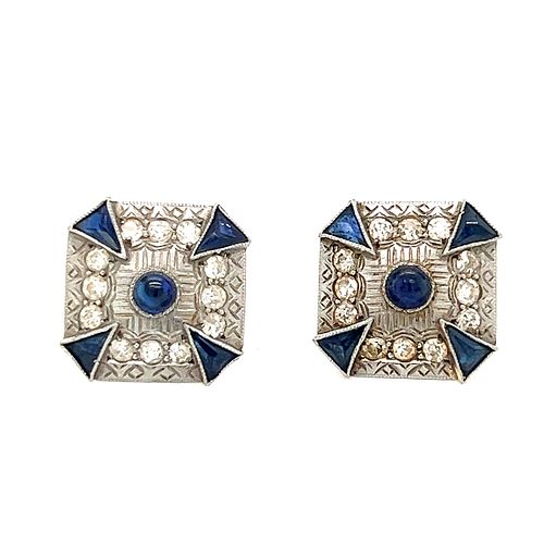 Platinum Art Deco Sapphire Diamond Earrings  