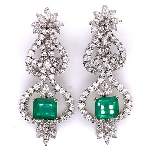 18K Colombian Emerald and Diamond Chandelier Earrings