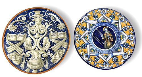 (2) Majolica Serving Dishes Hand Painted
