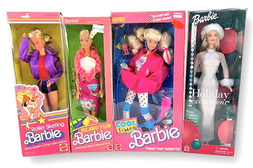 (4) Barbie Dolls Roller Skating Island Fun Holiday