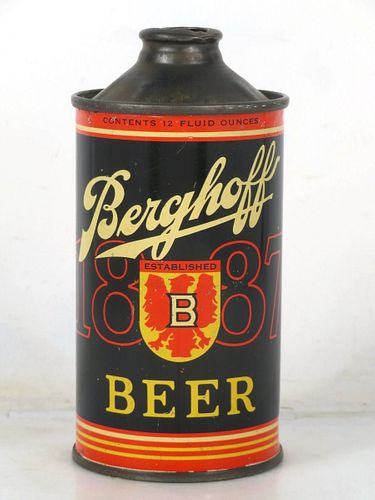 1937 Berghoff 1887 Beer 12oz 151-21 Low Profile Cone Top Indiana Fort Wayne