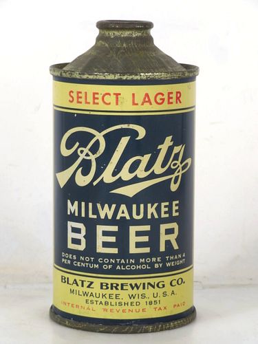 1936 Blatz Milwaukee Beer 12oz 153-09 Low Profile Cone Top Wisconsin Milwaukee