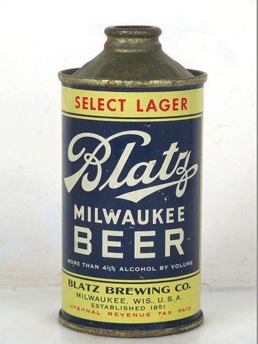 1936 Blatz Milwaukee Beer 12oz 153-08 Low Profile Cone Top Wisconsin Milwaukee