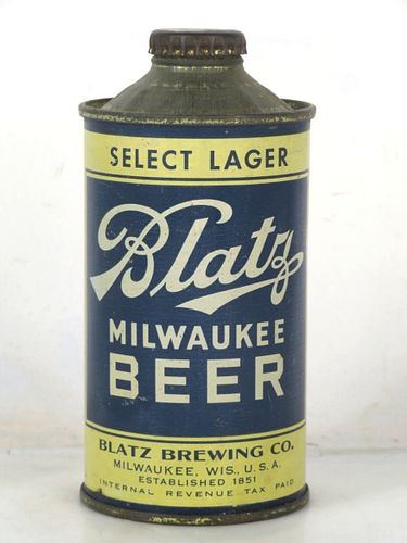 1936 Blatz Milwaukee Beer 12oz 153-10 Low Profile Cone Top Wisconsin Milwaukee