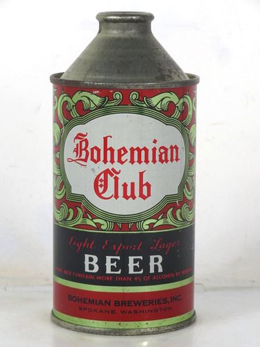 1950 Bohemian Club Beer 12oz 154-08 High Profile Cone Top Washington Spokane