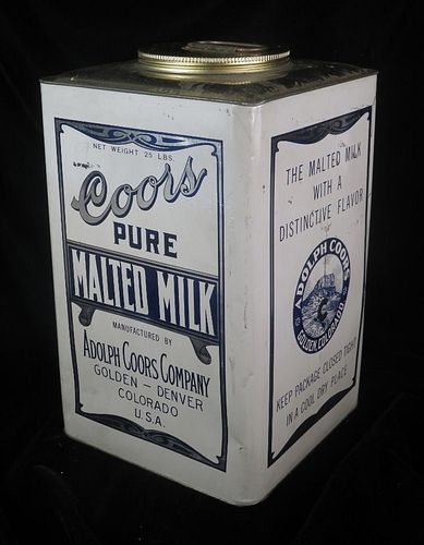 1925 Coors Malted Milk 25lb tin Colorado Golden