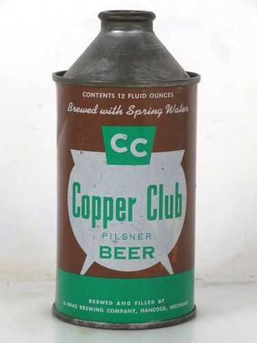 1952 Copper Club Pilsner Beer 12oz 158-13 High Profile Cone Top Michigan Hancock