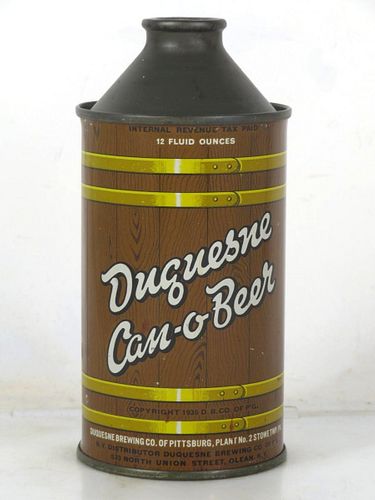 1946 Duquesne Can-O-Beer 12oz 159-27.1 High Profile Cone Top Pennsylvania McKees Rocks